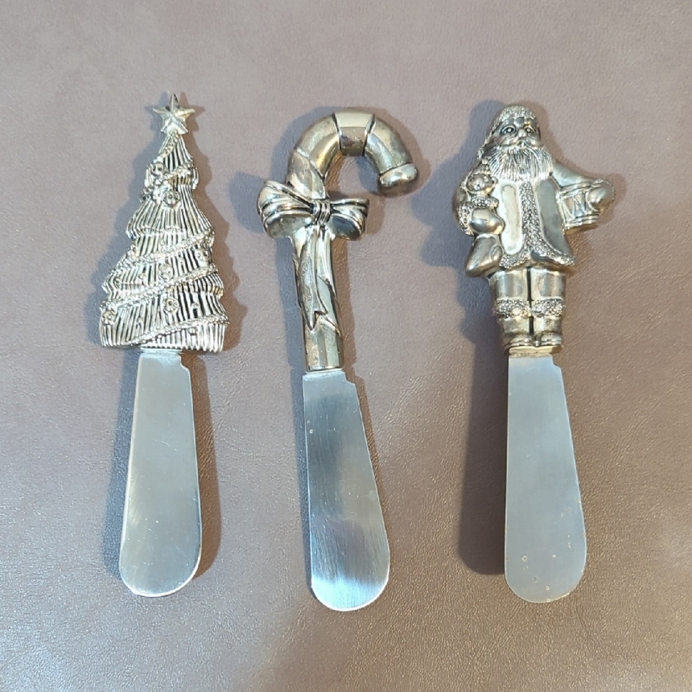 Wallace Spreaders Stainless Steel Butter Cheese Christmas Themed Set of 3